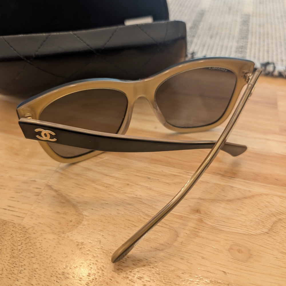 CHANEL Black and Cream Sunglasses